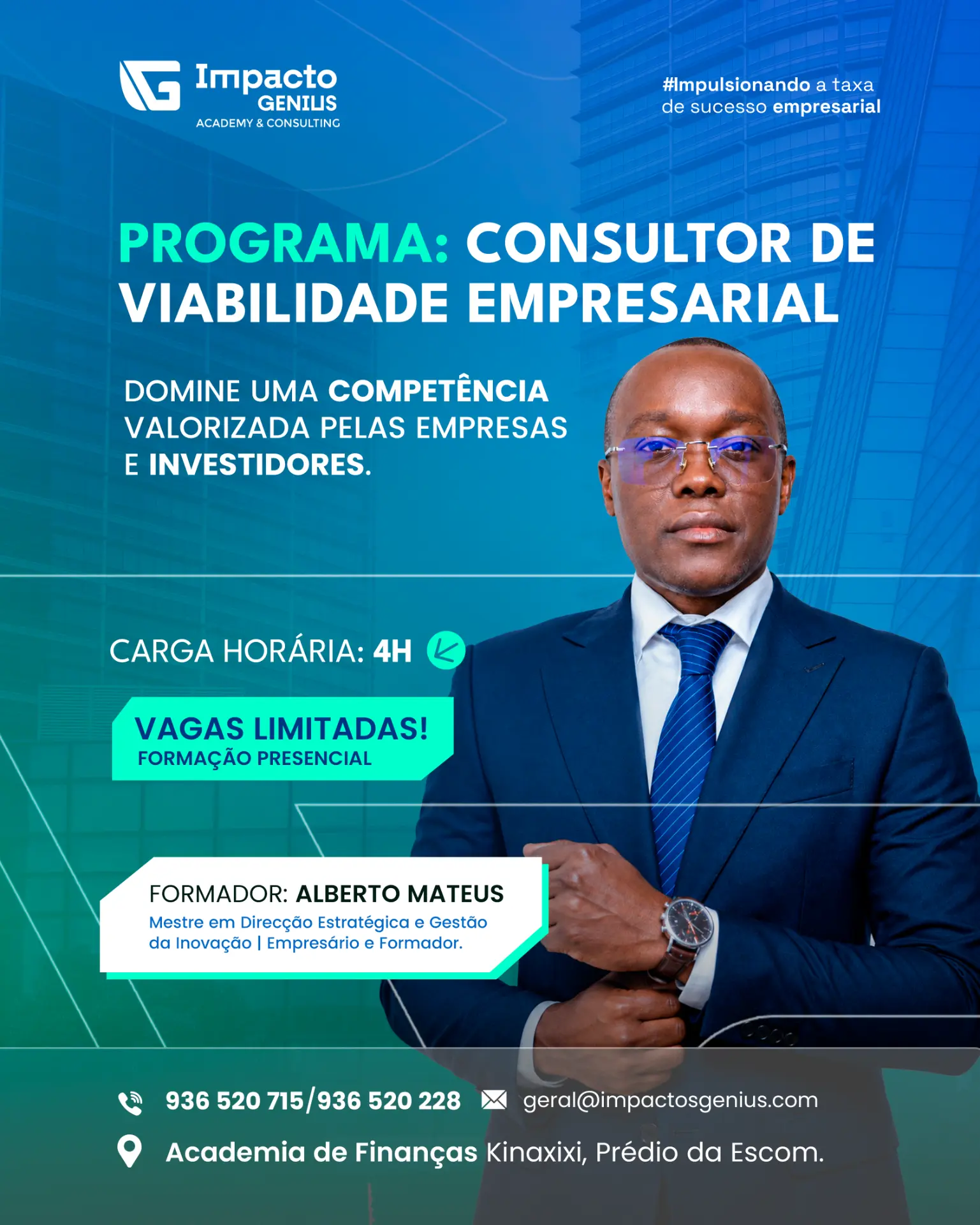 Flyer oficial do programa Consultor de Viabilidade Empresarial da Impacto Genius Academy & Consulting